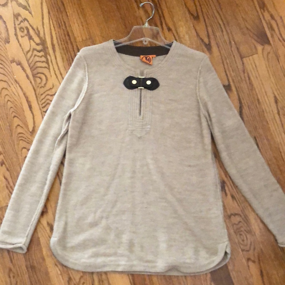 Tory Burch cashmere sweater leather accents tunic